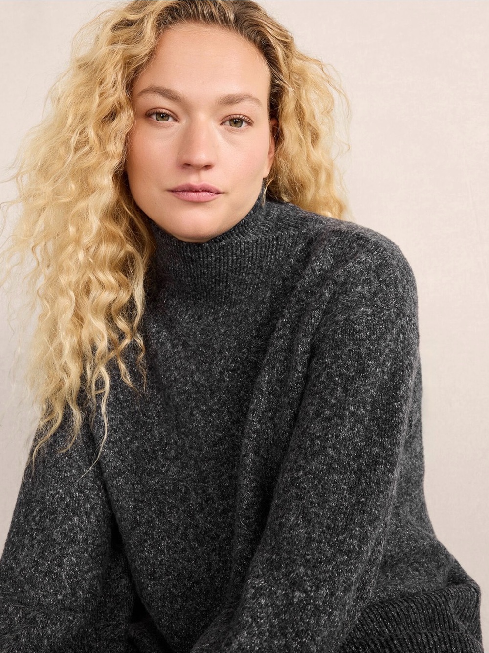 Haven Well Within Organic Cotton Crossover Turtleneck Gray Sweater medium women
